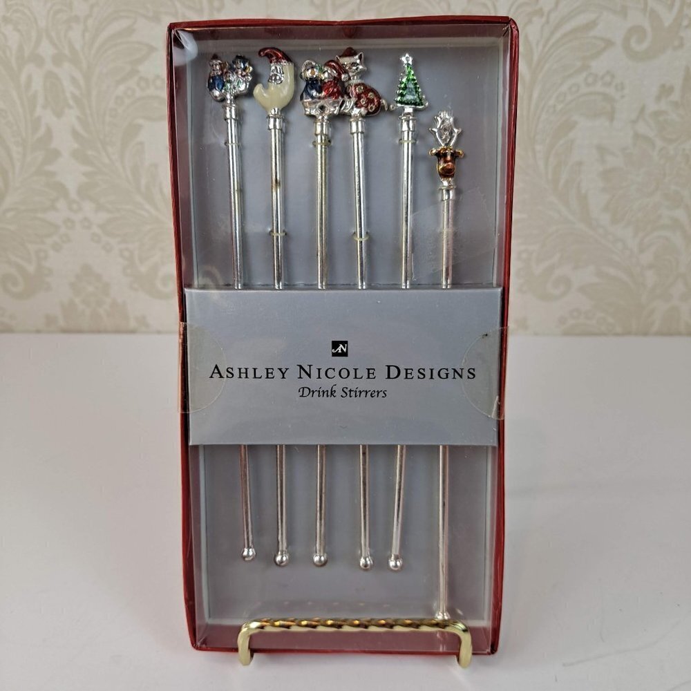 Ashley Nicole Designs Set of 6 Christmas Themed Drink Stirrers NIB
